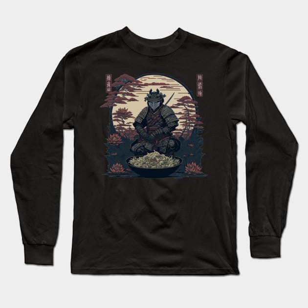 Japanese samurai with a bowl of ramen Long Sleeve T-Shirt by arrowdesigns19